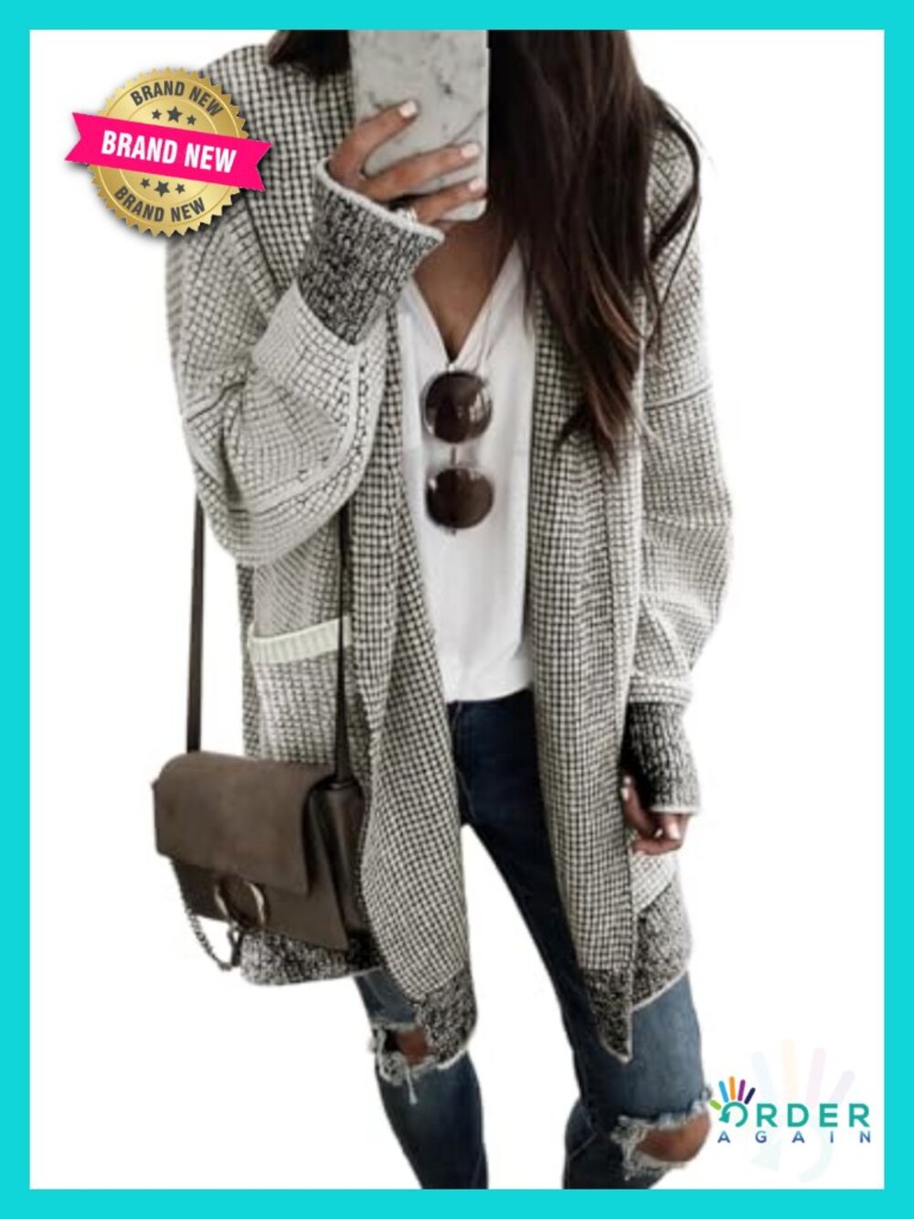 Women's Open Front Knit Cardigan Hooded Long Sleeve Oversized Chunky Sweater